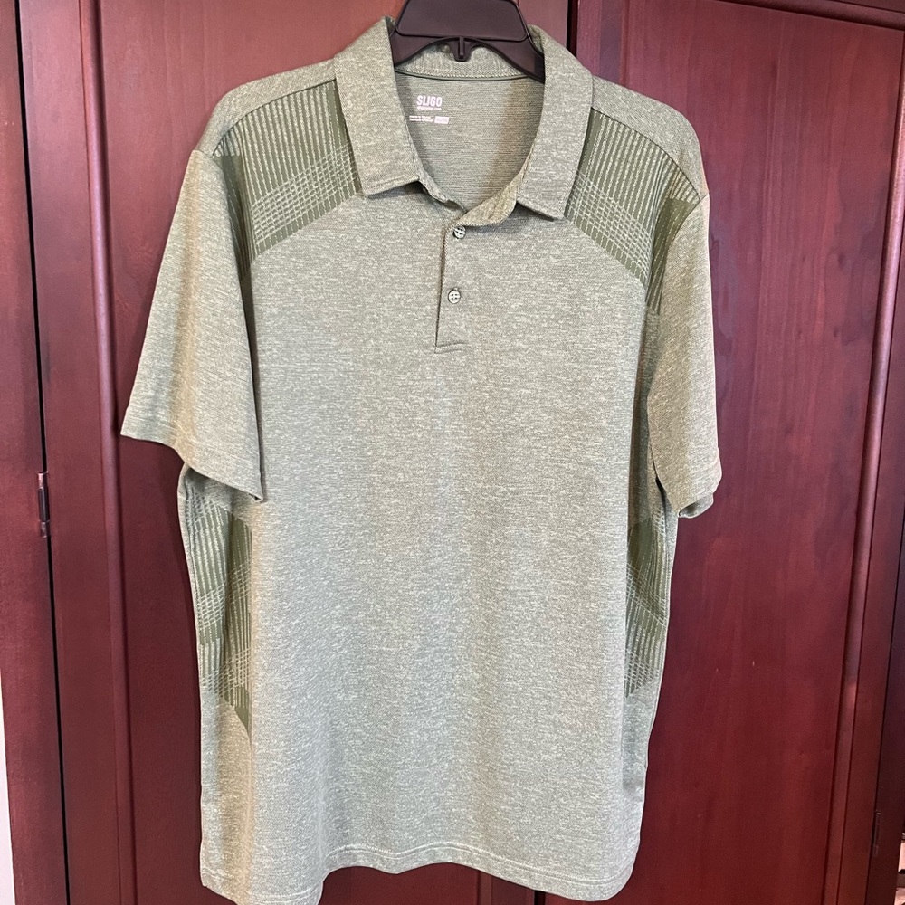 Sligo Men's Olive Polo with Textured Shoulder Panels